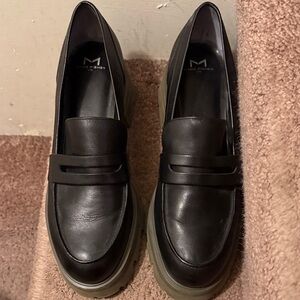 Marc Fisher Black Leather Platform Loafers